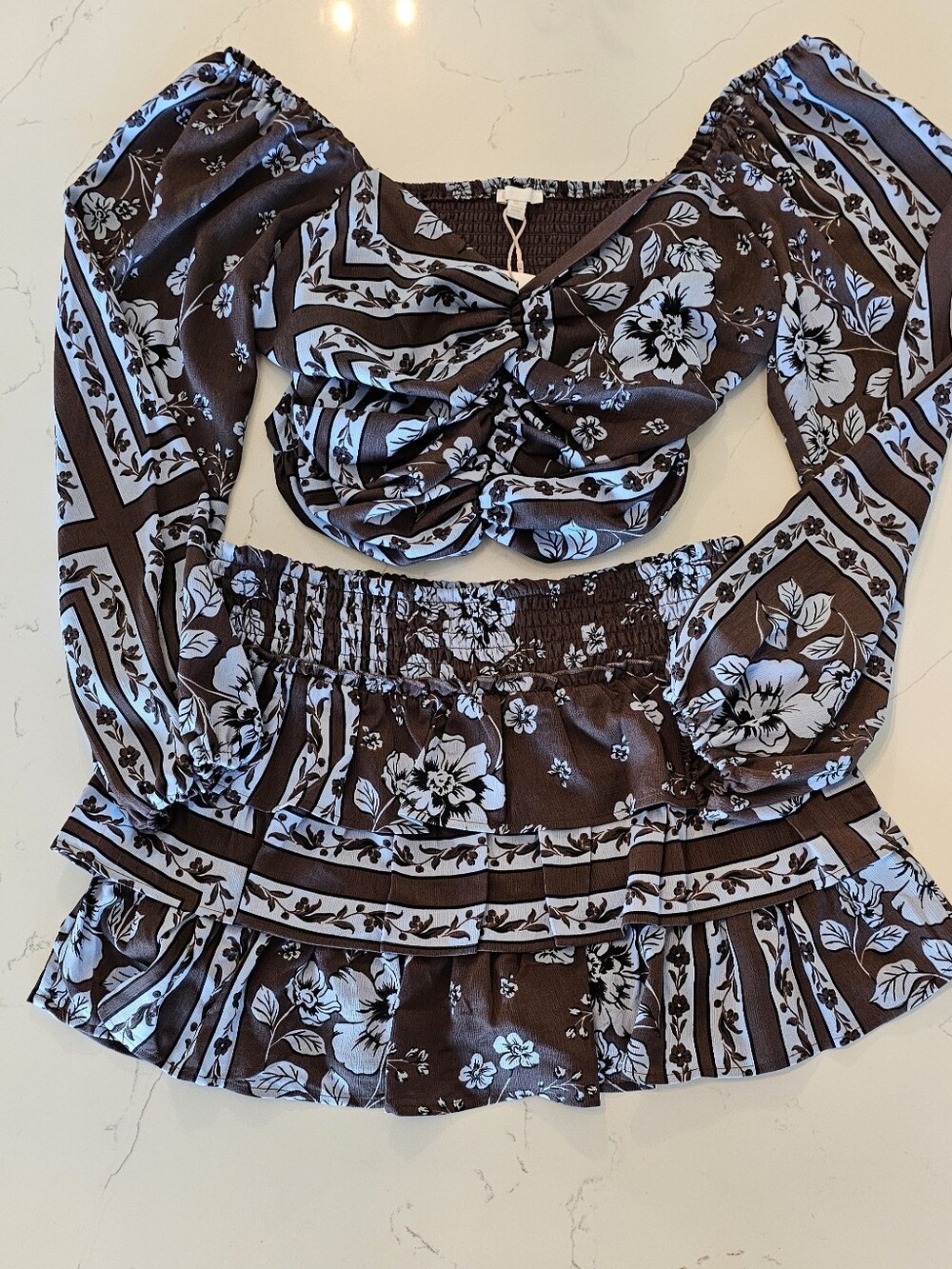 Gianni Bini  Brown White Floral Two-Piece Skort Set Women's Sz XL - Picture 11 of 15